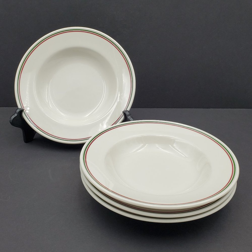 Mayer China Large Rimmed Soup Bowl Pasta Spaghetti Bowl Green Red Trim Bands